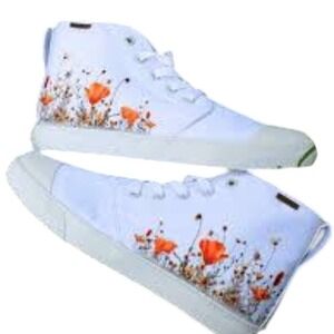 Bangs White Floral Canvas Casual High Top Unisex Adults Women's 10.5/Men's 9